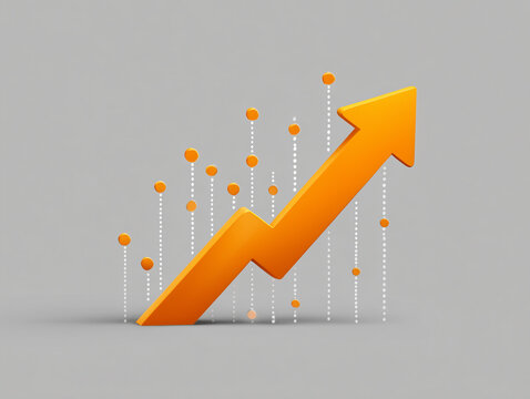 Orange grid chart with data dots and rising arrow, illustration