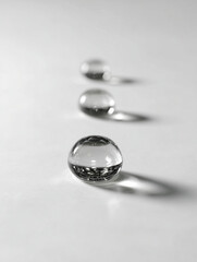 Line of water droplets across a smooth grey surface, photo