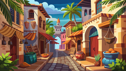 Fototapeta premium Stone Town, Zanzibar, enchants with labyrinthine alleys, spice markets, and carved wooden doors. Indian Ocean breezes mingle with Swahili history, creating a magical, aromatic coastal cultural destina