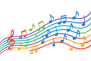 Vibrant Vector Illustration of Musical Notes and Symbols on a White Background, Perfect for Music Design Concepts