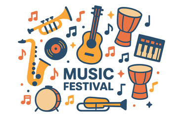 A poster features various musical instruments associated with jazz, blues, and classical music