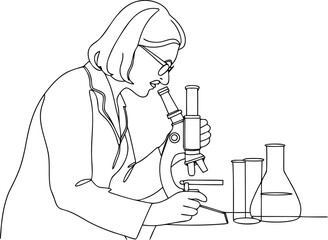 scientist looking through a microscope continue  on eps white background