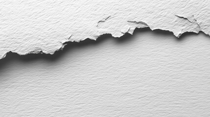 
A white piece of torn paper isolated on a white background, featuring jagged edges, textured surface, and subtle shadow details.
