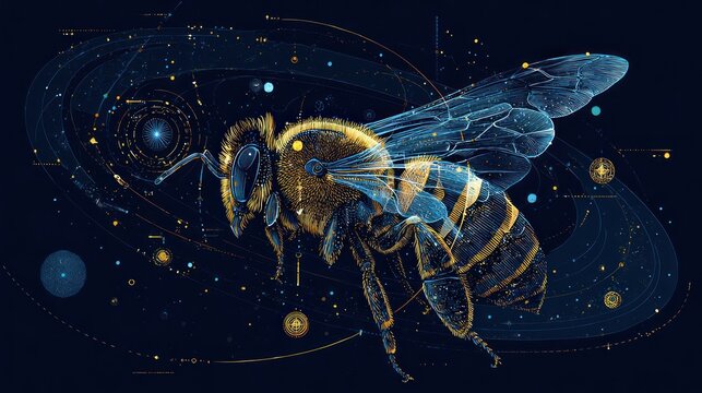 A bee in space, digitally illustrated