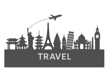 Iconic global attractions depicted in a stylized travel illustration