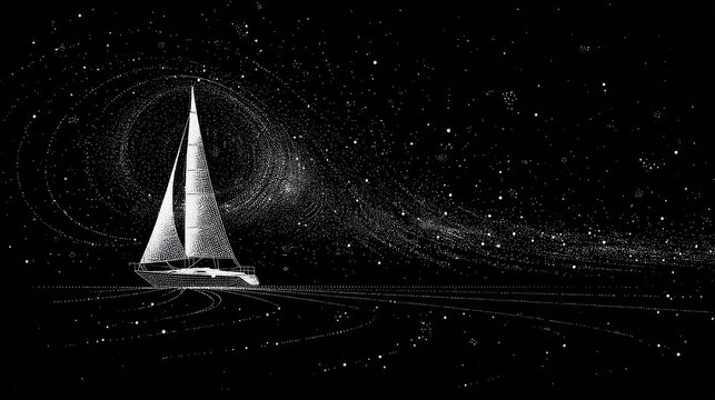 A sailboat adrift in a starry cosmos