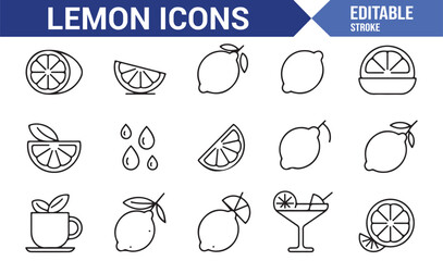 Collection of lemon drink and slice vector icons for beverage brands