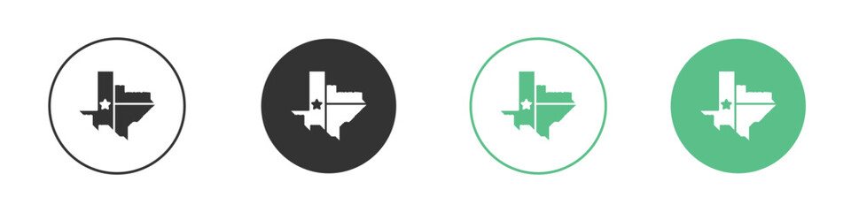 Texas icons silhouette in flat black style.