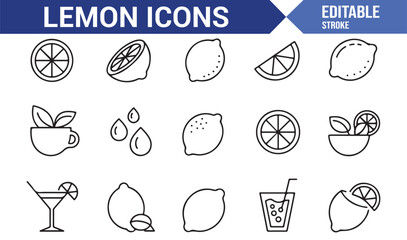 Editable lemon icons for cocktail and juice designs