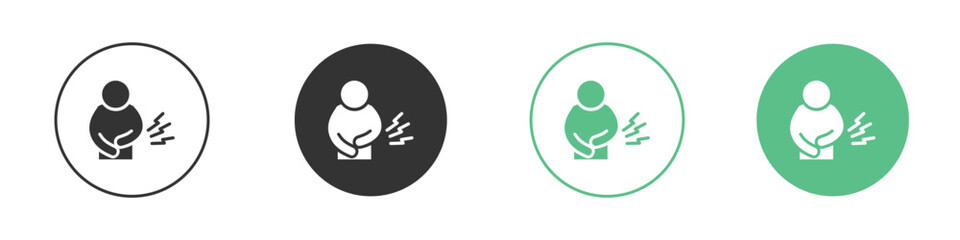 Stomachache icons silhouette in flat black style.