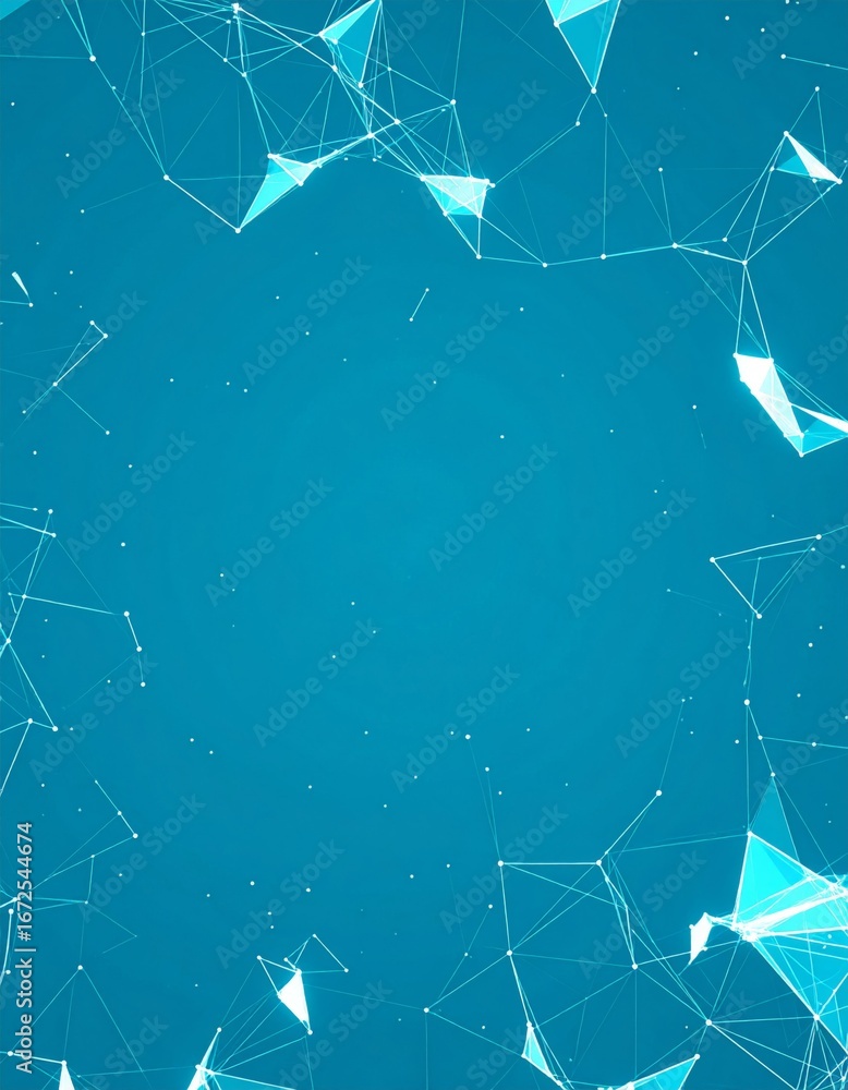 Poster Abstract Cyan Network Background with Geometric Triangle Pattern and Lines
