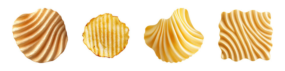 Set of a ridged potato chip isolated on transparent background