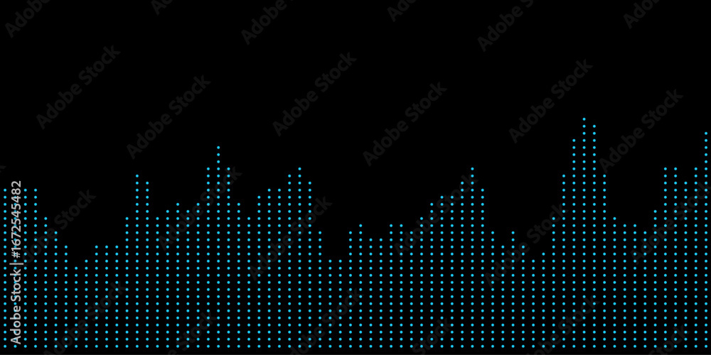 Aufkleber dynamic vector tech background with blue dotted waveform on black.