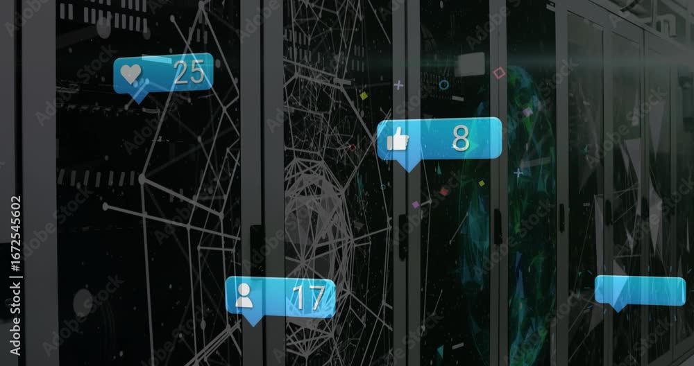 Aufkleber animation of social media data processing over computer servers