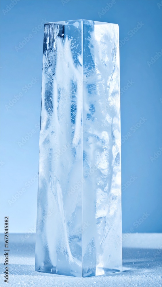 Poster abstract rectangular ice block with interior patterns on light blue background