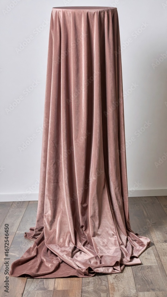 Poster elegant pink velvet fabric drape displayed in a studio setting with neutral background and soft ligh
