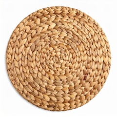 Wicker Woven Round Place Mat with Concentric Spiral Pattern on White Background