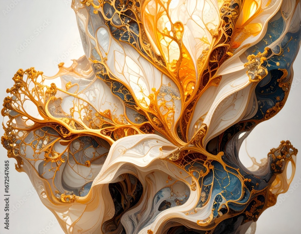 Poster Elegant Gold and Blue Abstract Design with Intricate Patterns on White Background