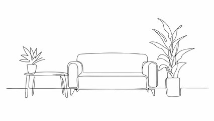 continuous one line art vector drawing of armchair with table  jpg