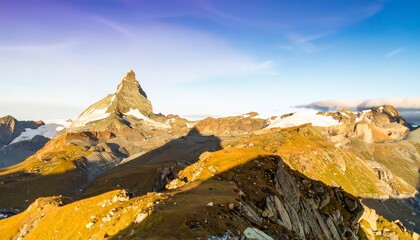 Spectacular mountain landscape with stunning peak under a vibrant, colorful sky view