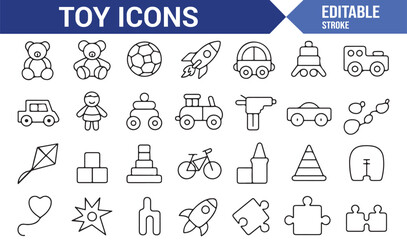 Colorful toy icons vector set for educational material designs