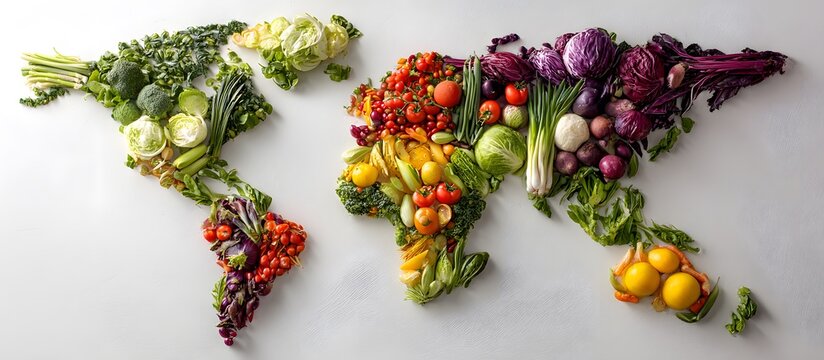 World map made of fresh vegetables and fruits, healthy eating concept design - Powered by Adobe