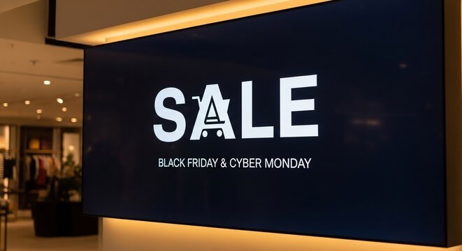 Sale Announcement: A striking display announces an enticing sale, promising unbeatable deals during the Black Friday and Cyber Monday shopping events.