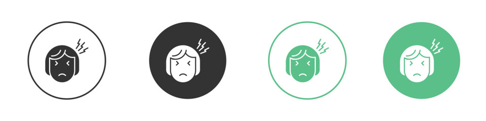 Headache icons silhouette in flat black style.