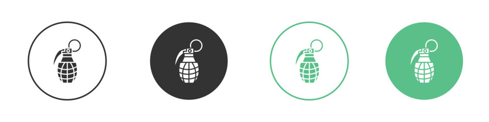 Hand grenade icons silhouette in flat black style.