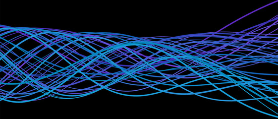 Dynamic vector tech background featuring blue and purple interwoven lines on black.