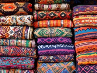 Colorful Indian Textiles: Vibrant Handmade Patterns and Artisanal Fabrics in Bold Color Palettes