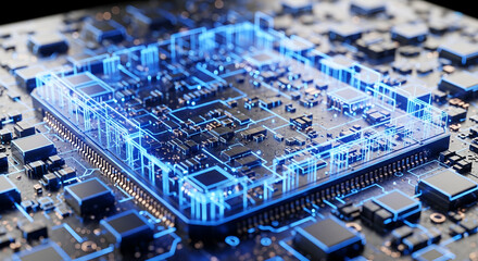 Futuristic Circuit Board: AI, Quantum Computing Visualization