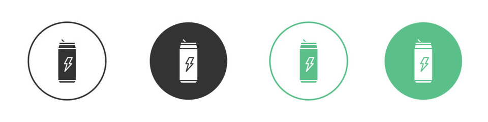 Energy drink icons silhouette in flat black style.