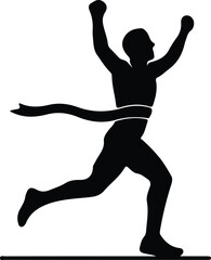 Illustrator Vector Marathon runner athlete winning crossing finish line silhouette