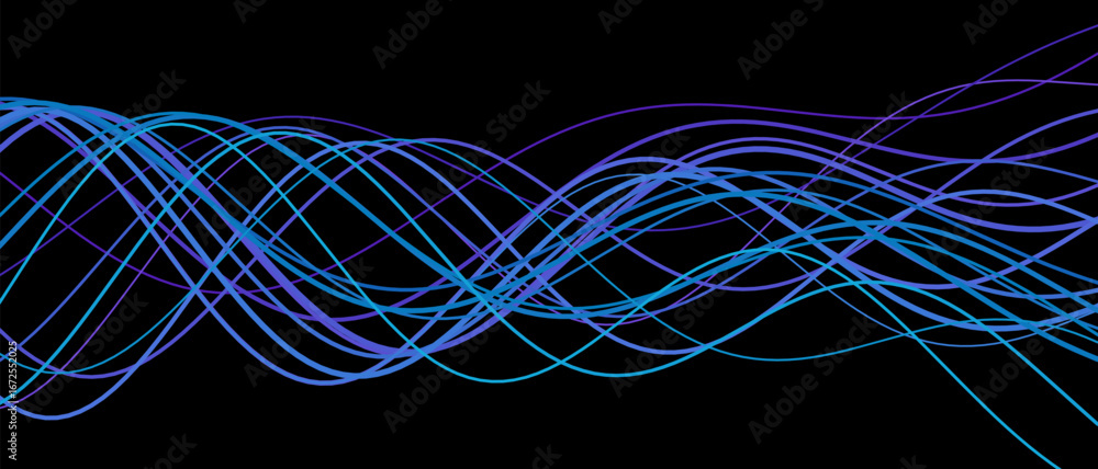 Aufkleber abstract vector tech background with vibrant dynamic wavy lines on black canvas.