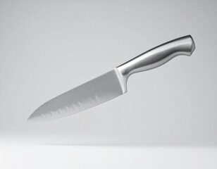 Obraz premium Sharp Silver Chef Knife Isolated on a Light Gray Background in Studio Shot