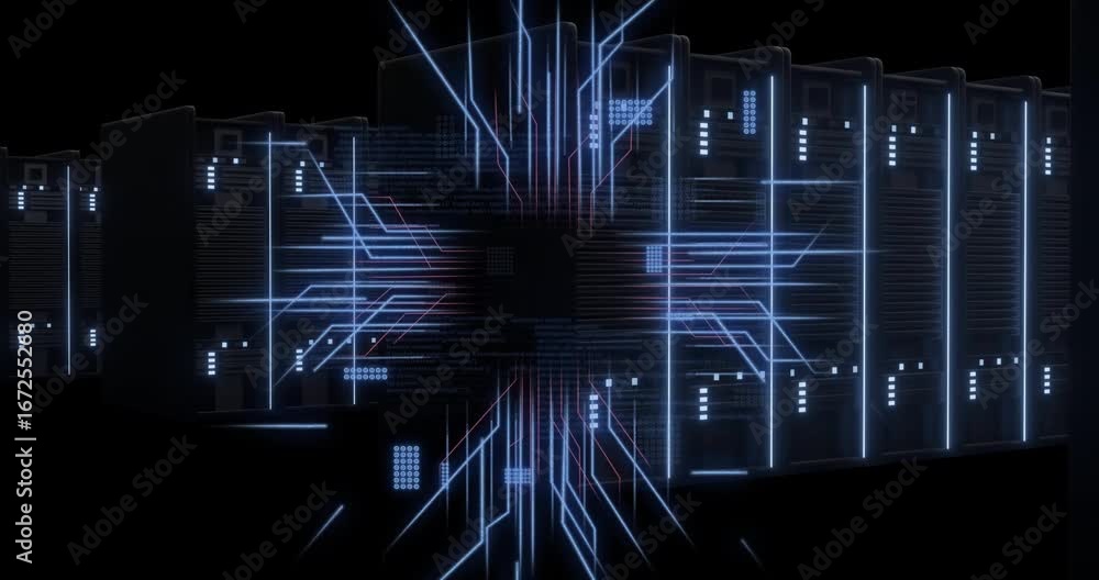Aufkleber animation of digital data processing and circuit board over black background