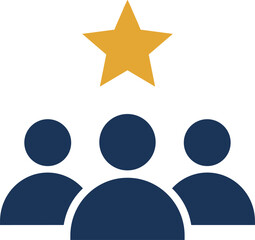  A group of people with a star above them, representing customer ratings, team success, best employees, or a top-rated service
