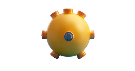Yellow spherical structure with pipes emanating from it, isolated on transparent background