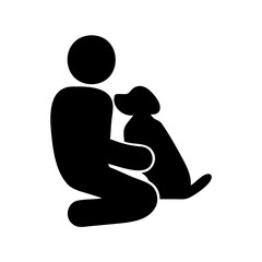 Illustration depicting a person kneeling and embracing their dog, a symbol of companionship