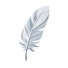 Obraz premium Bird feather pen for old handwritten letters. Gray-colored quill for calligraphy, vintage literature accessory in soft colors with gradients. Graphic element for retro design.