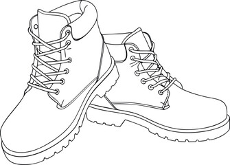realstic continuous one line drawing of man work boots safe