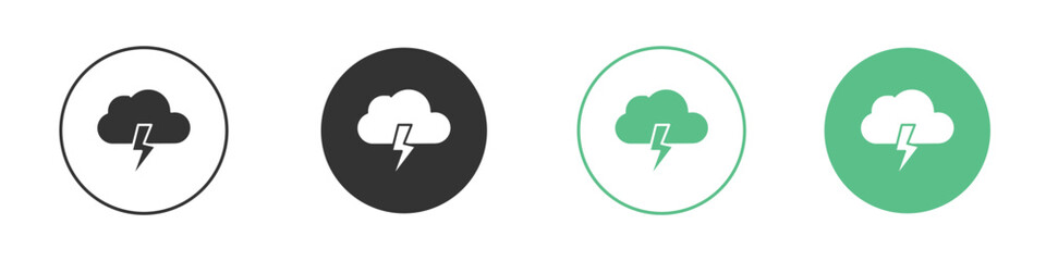 Cloud lightning icons silhouette in flat black style.