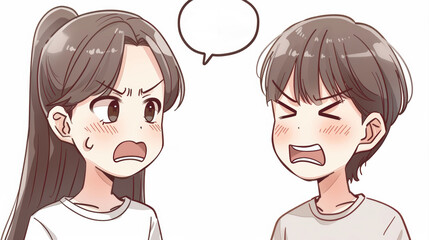 Obraz premium Animated illustration of two characters arguing with expressive emotions and dialogue space