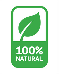 Natural Product Label – Leaf Icon with 100% Text in Rounded Rectangle
