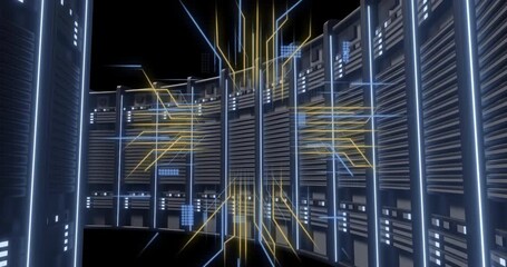 Animation of circuit board and digital data processing over computer servers - Powered by Adobe