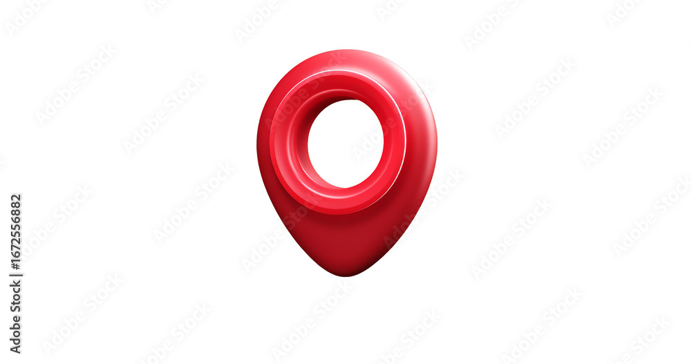 Poster bold red glossy map pointer or pin centered, isolated on transparent background