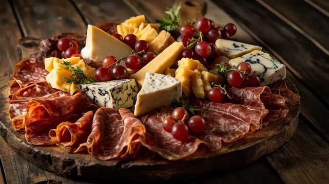 ham and cheese snack plate on wooden table