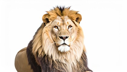 Majestic male lion portrait against a white background