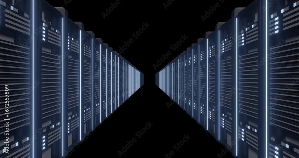 Aufkleber animation of ai digital data processing and brain over computer servers